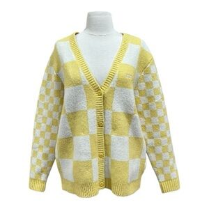 Vans Yellow Checkerboard Oversized Cardigan Size Small